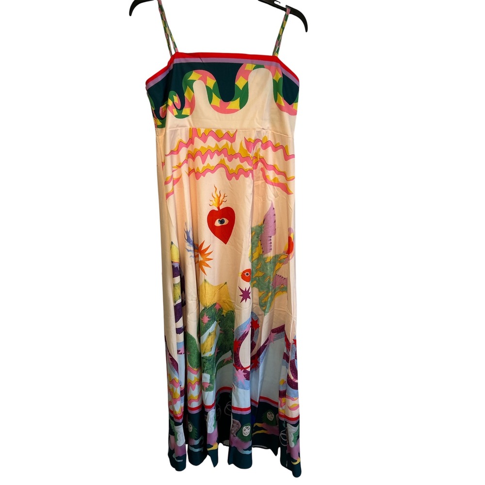 Vibrant Wimsiegoth Mythical Creature Print Maxi Dress Multi XL Smocked Back - Picture 3 of 8